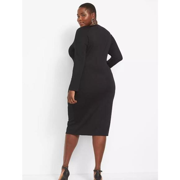 Sexy Square Neck Lane Bryant 28W 3X Black Midi DRESS Stretch Ponte Knit LBD NEW - Picture 4 of 10